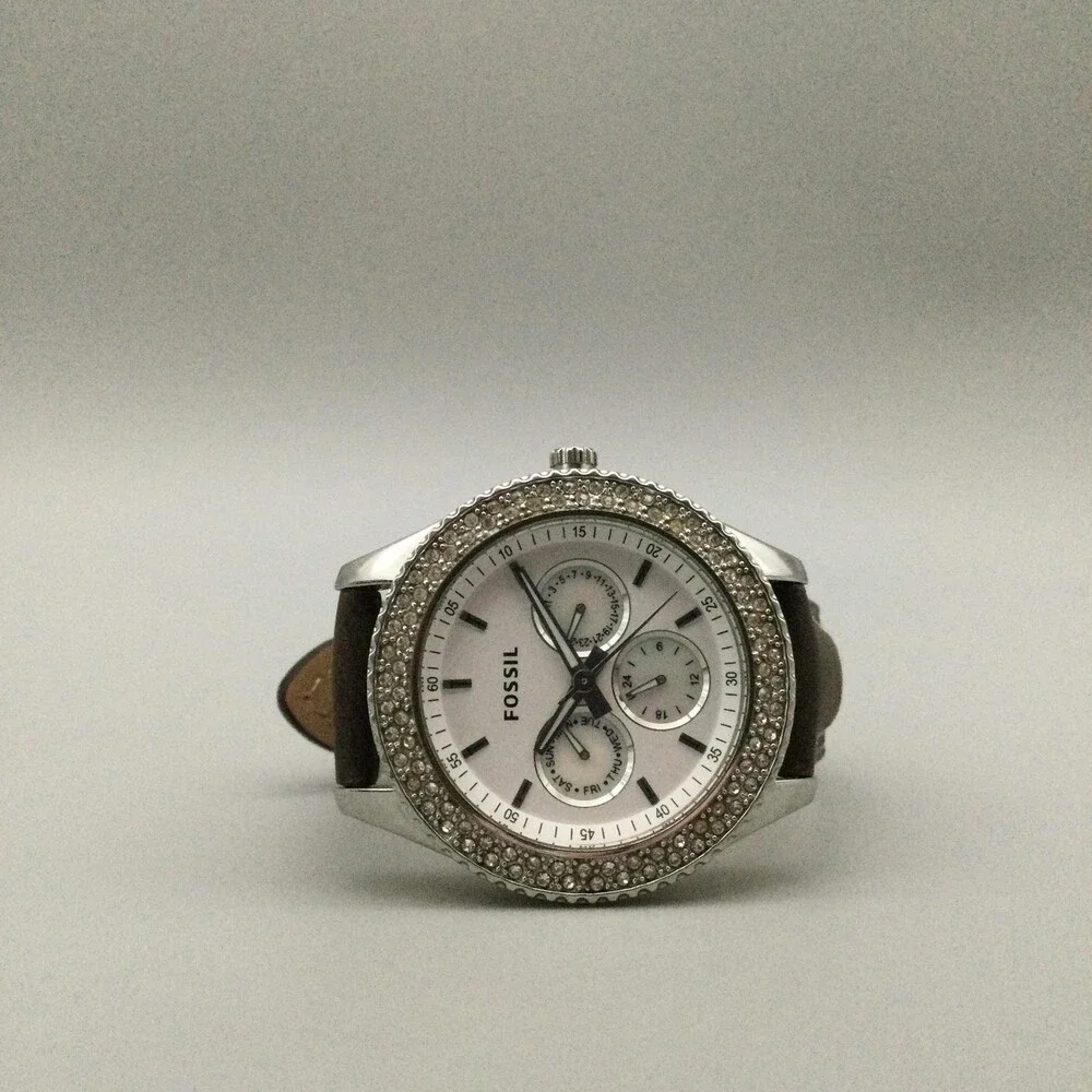 Fossil Stella Women Watch 38mml Brown Leather Crystals Multi ES-2995 New Battyer